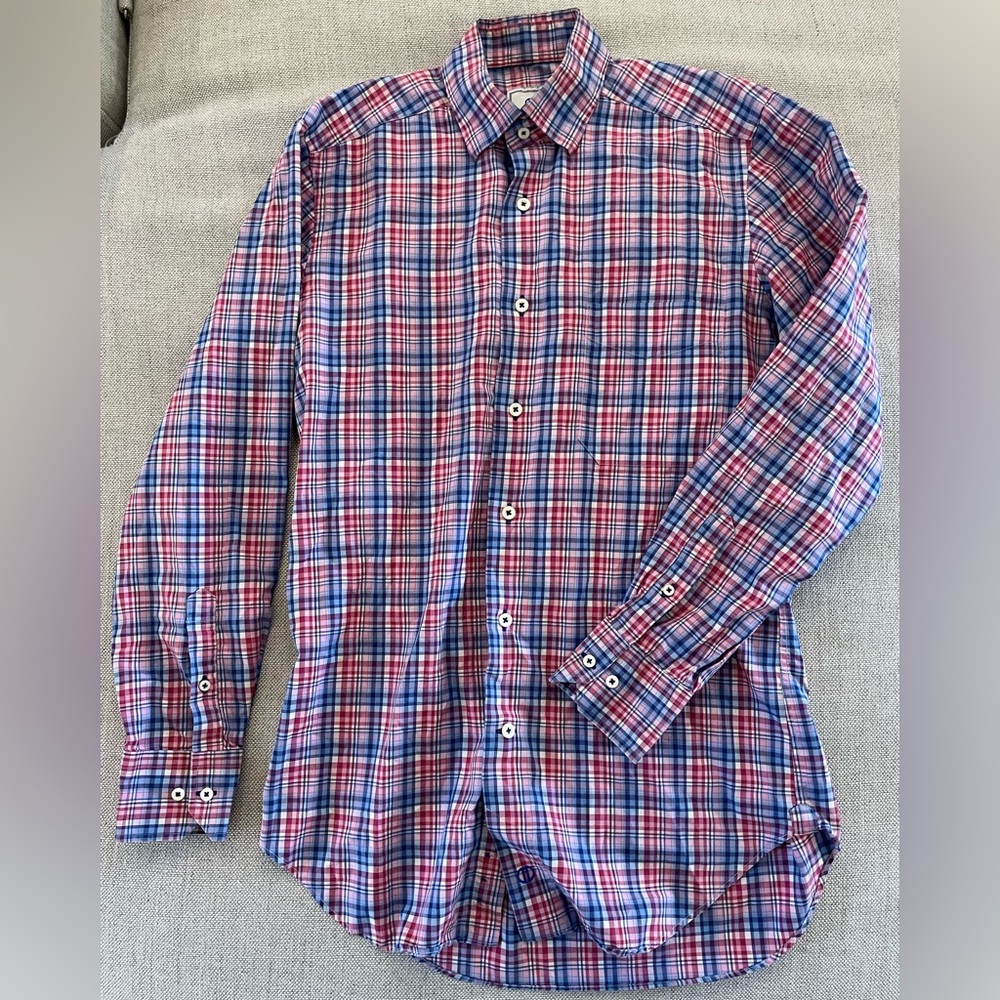 David Donahue Multi-Color Check Print Spread Coll… - image 2